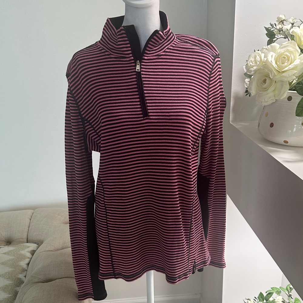 Lauren active Ralph Lauren Chic Striped Black and Pink Women's Sweatshirt - Picture 2 of 10